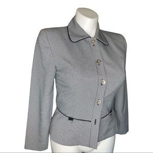 Sag Harbor Gray Houndstooth Belted Blazer Jacket Career Office Wear Size 8